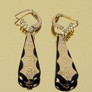 Andreas Daub Mid Century  Pique Drop Earrings Black And Gold-Tone Leverback 1.5"